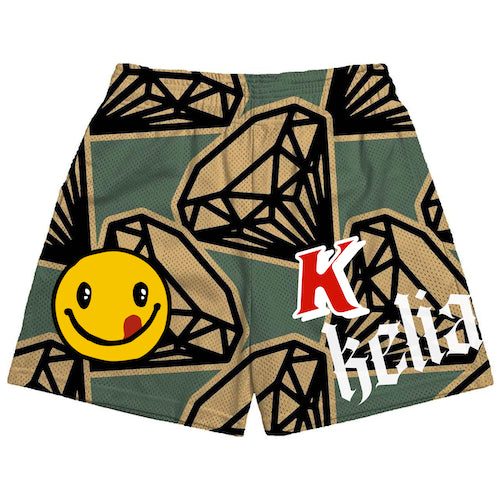 Olive Diamondz Mesh Shorts